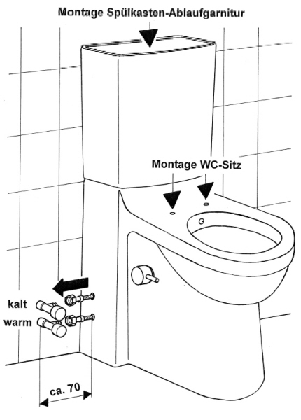 TEMTASI Dusch WC Venus bodenstehend Keramikspülkasten integrierte Armatur 21 